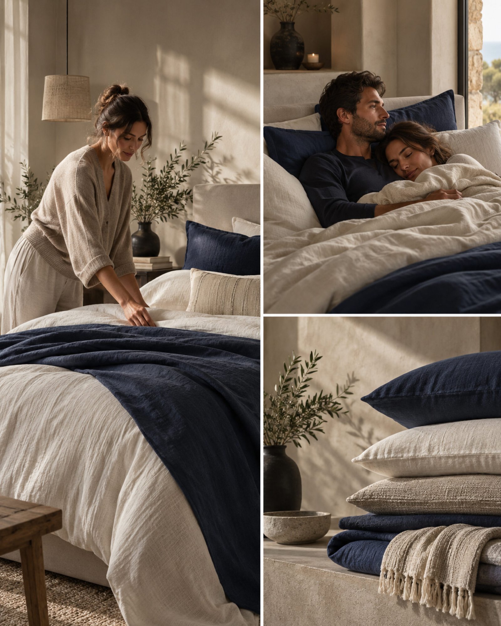 Escenas de dormitorio con ropa de cama, cojines y mantas de AMAÉ