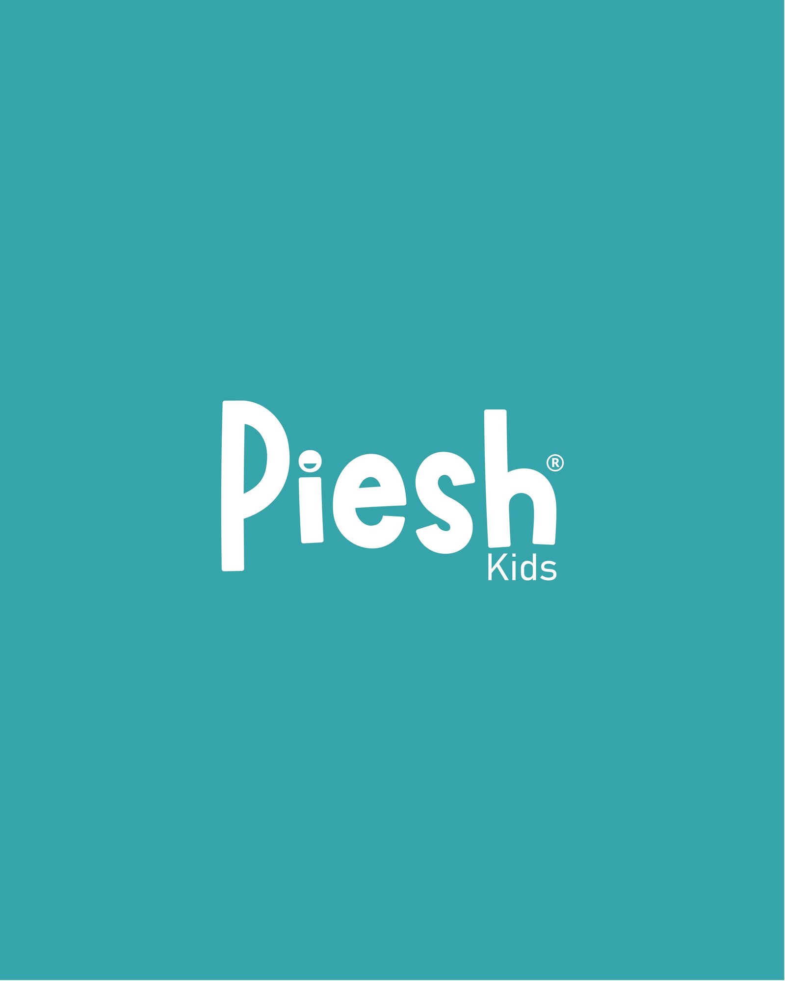 Logotipo de Piesh Kids en blanco sobre fondo turquesa