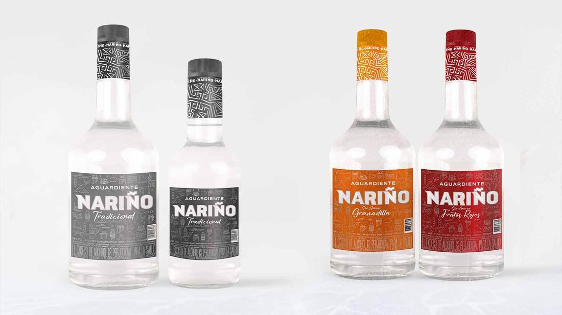 Presentaciones tradicional, granadilla y frutos rojos de Aguardiente Nariño